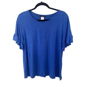 K&C‎ Royal Blue Ruffle Shot Sleeve Round Neck T-Shirt